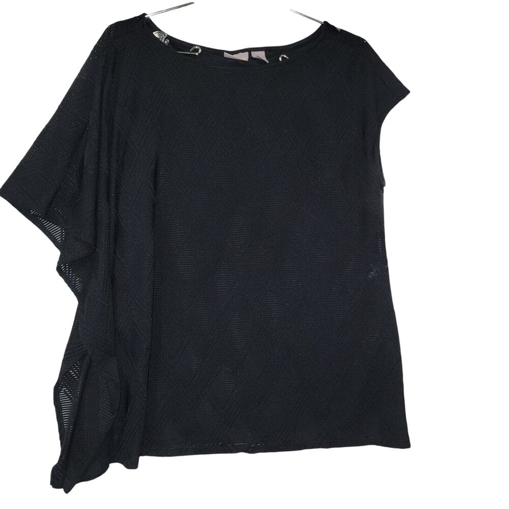 Chicos Size 1 Medium Sheer Lined Asymmetrical Sleeve Top Minimalism Quiet Luxury